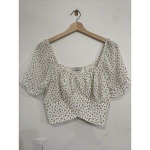 Paper Crane Women's White Floral Puff Sleeve Crop Top‎ Women's Size Medium